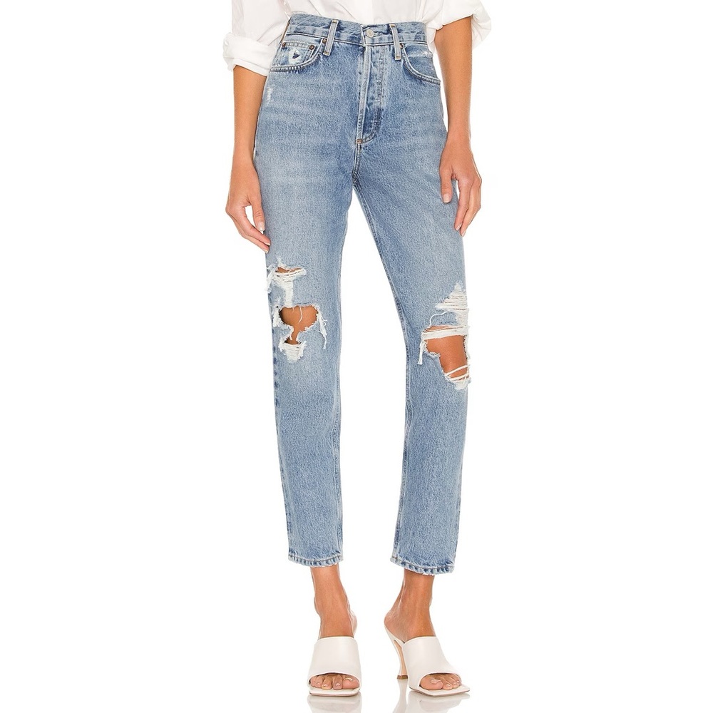 Agolde Fen High Rise Relaxed Taper Jeans Distressed 100% Cotton Size 29